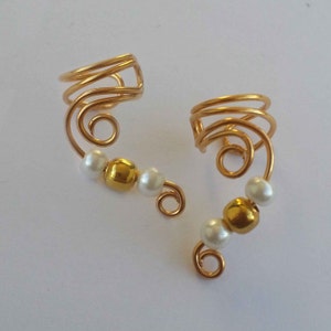 Pair Gold Drop Ear Cuff Gold Ear Wrap image 1