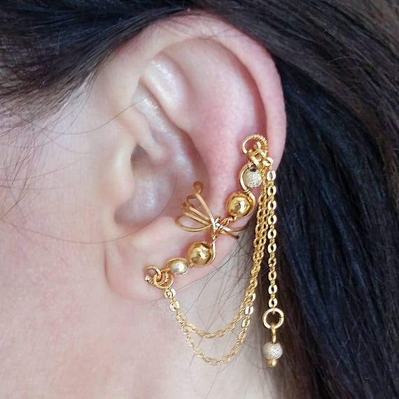 Gold Ear Cuff chain Earcuff 24k Gold Plated Ear Wrap bridal