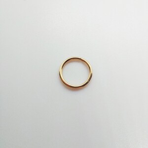 May include: A single, gold-colored hoop earring. The earring is circular and appears to be made of metal. The earring is set against a white background.