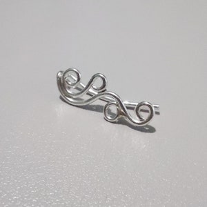 Curly Silver Ear Climber, Minimalist Handmade Ear Pin, Silver Ear climber, Minimalist Ear crawler, Ear Crawler, Silver Earring image 7