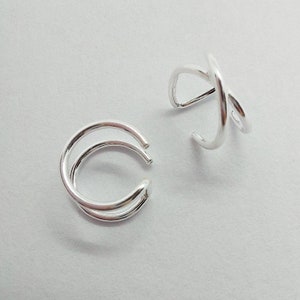 Criss Cross Ear Cuff, Sterling Silver Cross Over Ear Cuff, Double Ear Hoops, Ear Cuff Set , Hoop Set, Gold Helix Ring, Cartilage Ear Set image 4