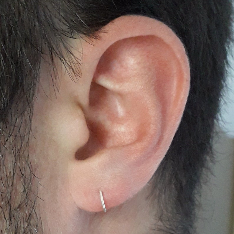 Mens Hugger Earring, Mens Earring, Huggie Hoop, Helix Earring, Minimal Earring, Silver Sleeper, Gold Hugger Hoop, Tiny earring hoop image 1