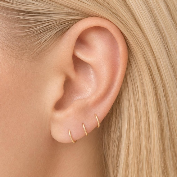 Set of Three Gold Hugger Earrings, Gold Earrings, Huggie Hoops, Helix Earrings, Minimal Earrings, Silver Sleepers, Gold Hoops, Tiny earrings