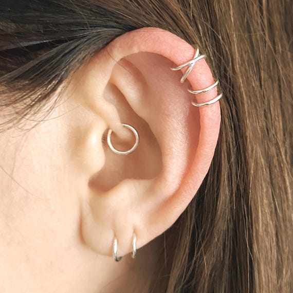 Criss Cross Ear Cuff, Sterling Silver Cross Over Ear Cuff, Double