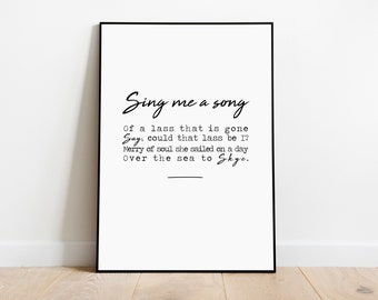 Digital download Outlander poster, Sing me a Song theme song, songtekst poster.