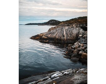 Stunning Norwegian Fjord Poster - Rocky Coastline Art Print - Vibrant Patterns & Colors