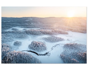 Stunning Scandinavian Winter Landscape Poster - Sunset Drone Photo - Exclusively Large Size