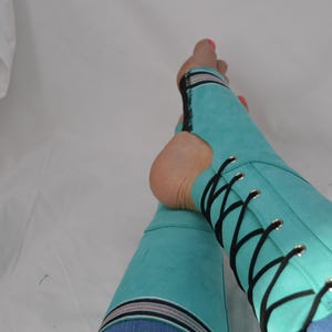 Green Trapeze Boots with Trim