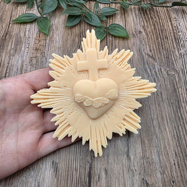 Molde 3D de Sagrado Corazón de 11,5 cm para resina UV, yeso, jesmonite, cera, cera fundida y jabón.