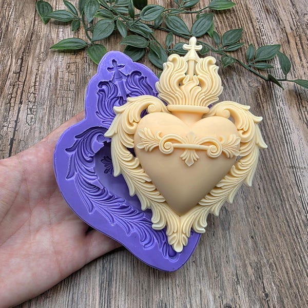 Molde 3D Sagrado Corazón, 12 cm, para resina UV, resina, yeso, jesmonite, cera, cera fundida, jabón