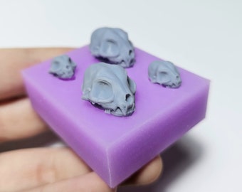 Flexible silicone mold set of 4 3D cat skulls (1.5 cm-2.5 cm)