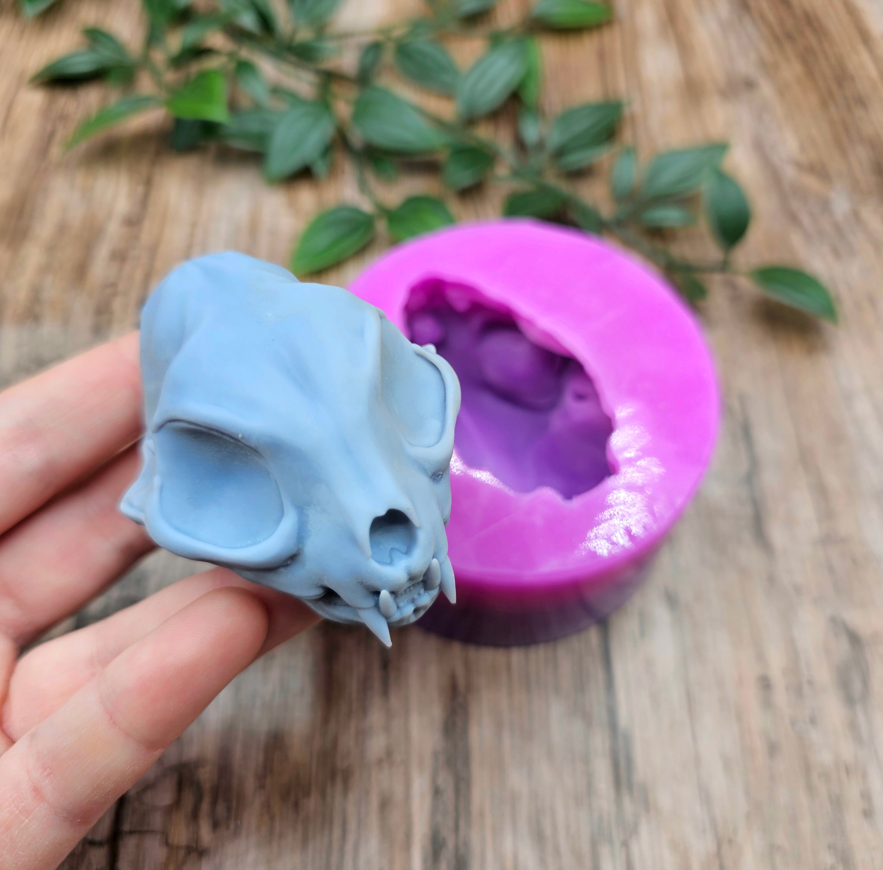Molde de silicona con forma de calavera de gato 3D (7 cm) para