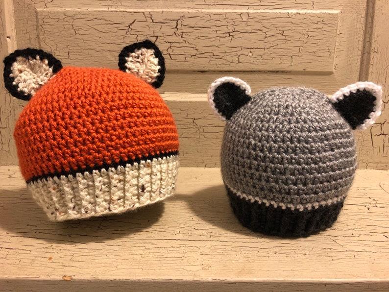 toddler Beanie hats 3-6mo and Baby Racoon Baby Fox