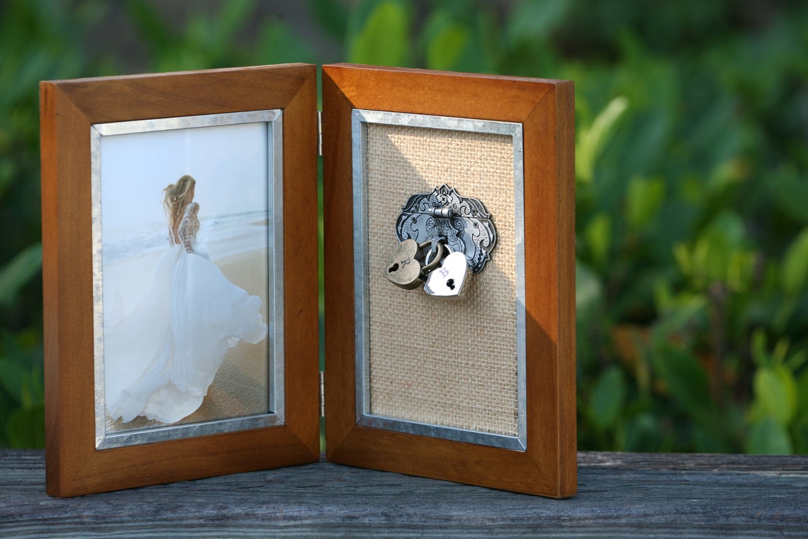 Personalized Love Lock & Wood Photo Frame Gift Set: Handmade Keepsake ...
