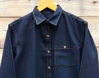 Work Shirt, Black Heavyweight Handmade Vintage Cotton Mens Workwear Large/Medium
