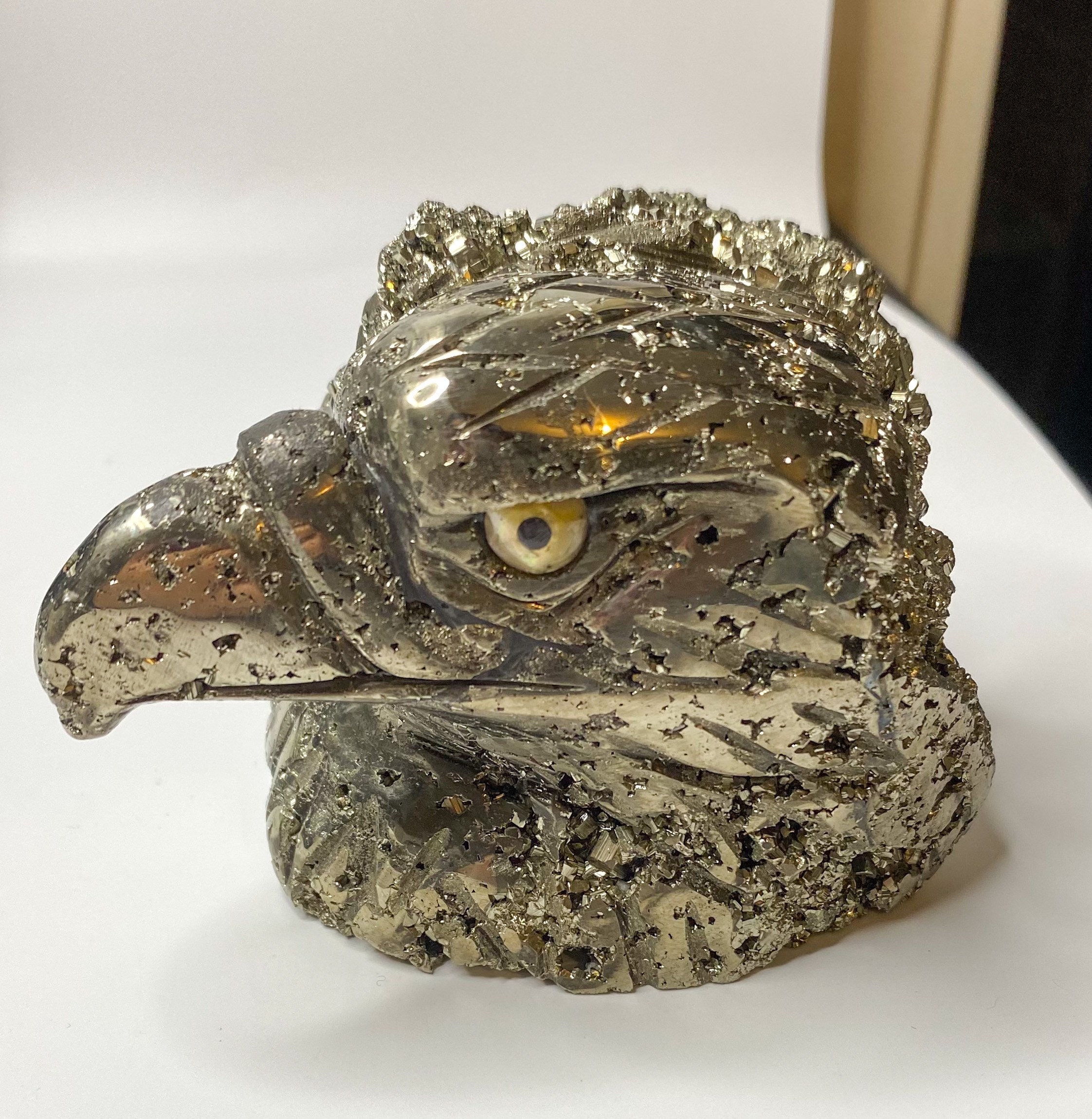 Aigle Pyrite, Sculpture Tête Aigle, Pyrite , Pièce Exceptionnel, Unique,