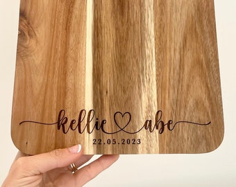 Engraved Acacia Wood Serving Board: Personalized Wedding, Anniversary Gift