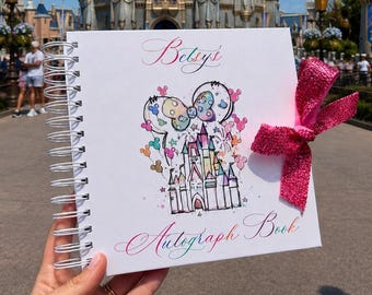 Personalised Disney Castle Scrapbook Autograph Book with Glitter Ribbon