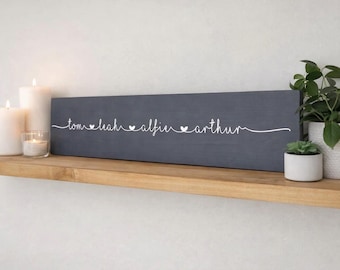 Placa de madera personalizada con nombres de familia, regalo para nuevo hogar. Varios tamaños y colores.