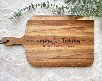 Personalised Engraved Acacia Rustic Wood Serving Board or Chopping Board Wedding Mr & Mrs Gift New Home Wooden Anniversary Gift ANY WORDING