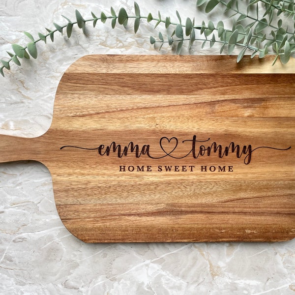 Personalised Engraved Acacia Rustic Wood Serving Board or Chopping Board Wedding Mr & Mrs Gift New Home Wooden Anniversary Gift ANY WORDING