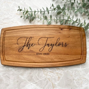 Personalised Engraved Acacia Wood Serving Board or Chopping Board Wedding Mr & Mrs Gift New Home Wooden Anniversary Gift ANY WORDING