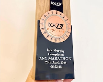 Personalised Marathon 2026 Solid Oak Trophy Medal Display Stand