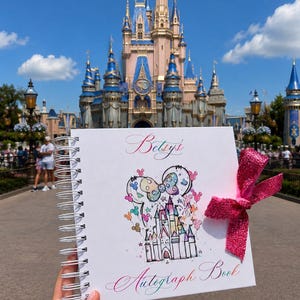 Personalised Disney Castle Scrapbook Autograph Book with Glitter Ribbon