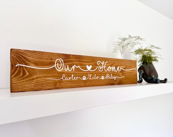 Personalised Wooden Plaque Our Home Wall Sign Gift New home - 5 Year Anniversary Multiple Sizes and Colours