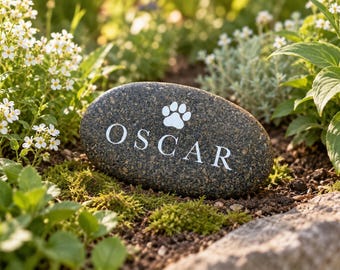 Personalised Pet Memorial Stone, Custom Dog Grave Marker with Paw Print, UV Printed Garden Remembrance Gift, Pet Loss Keepsake