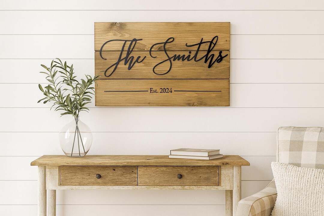 Personalized Family Name Wood Sign: Farmhouse Decor, New Home Gift - Etsy