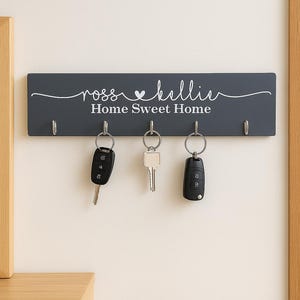 Personalised Wooden Plaque With Key Hooks Family Names Gift New home - Multiple Sizes and Colours