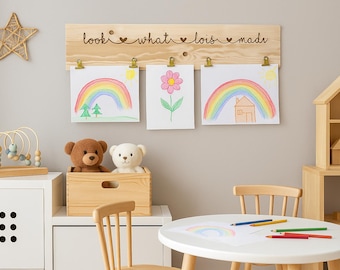 Personalised Kids Art Display Sign | Engraved Wooden Playroom Decor | Look What We Made