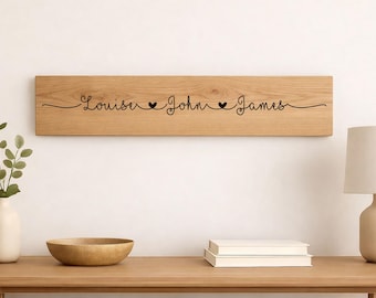Personalised Wooden Plaque Family Names With Hearts Gift New Home - Multiple Sizes and Colours