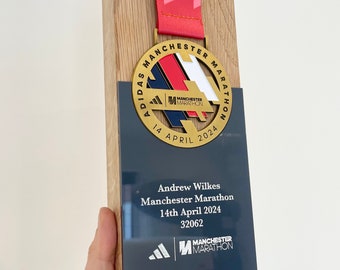 Manchester Marathon Trophy Made From Solid Oak Engraved and Personalised With Your Chosen Words