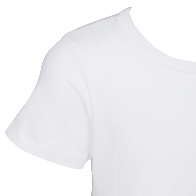 May include: White short-sleeved t-shirt with a crew neck.