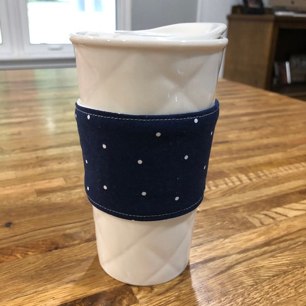 Navy Polka Dot Coffee Sleeve