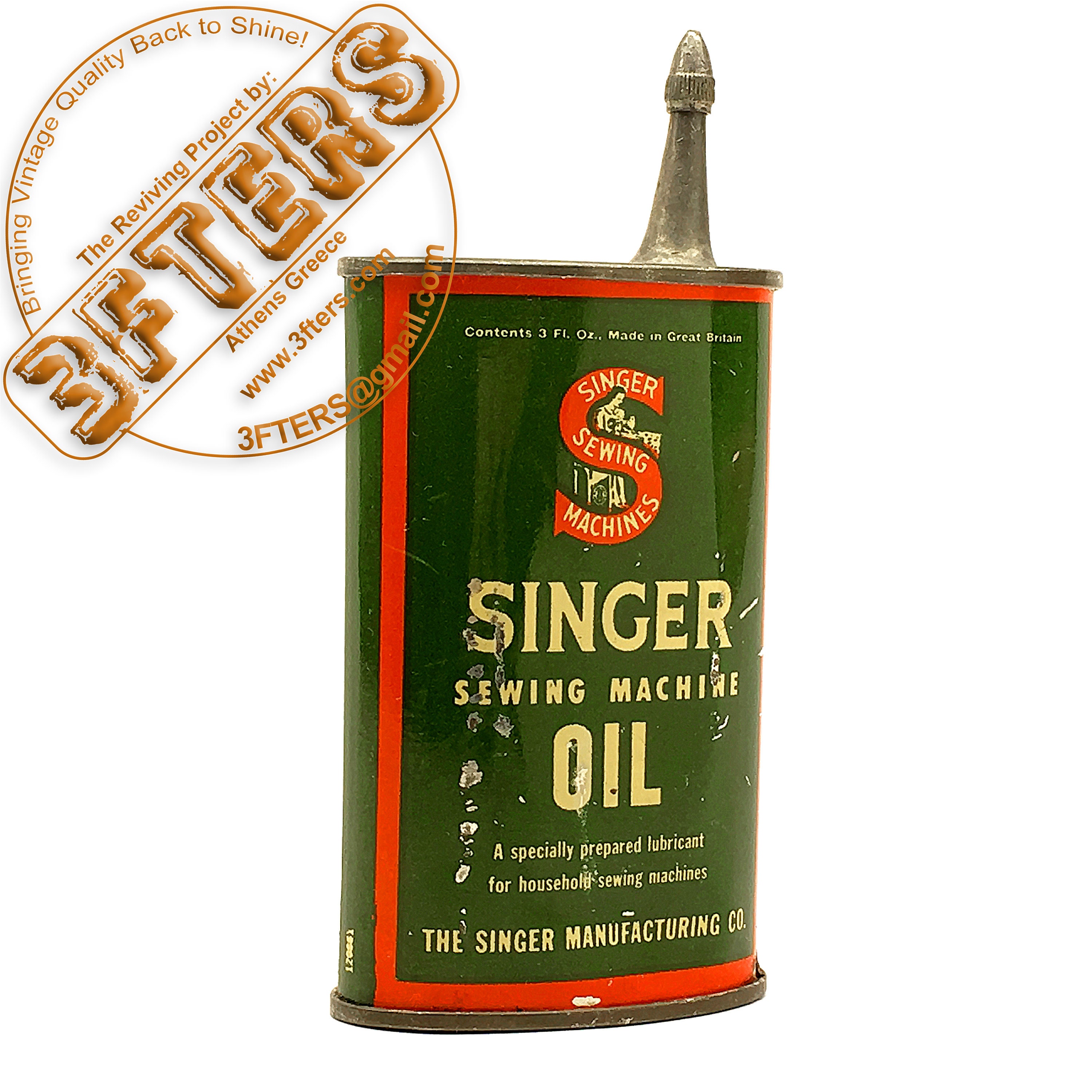 Vintage SINGER Sewing Machine Oiler Tin Metal Oil Can 3 Fl. Oz