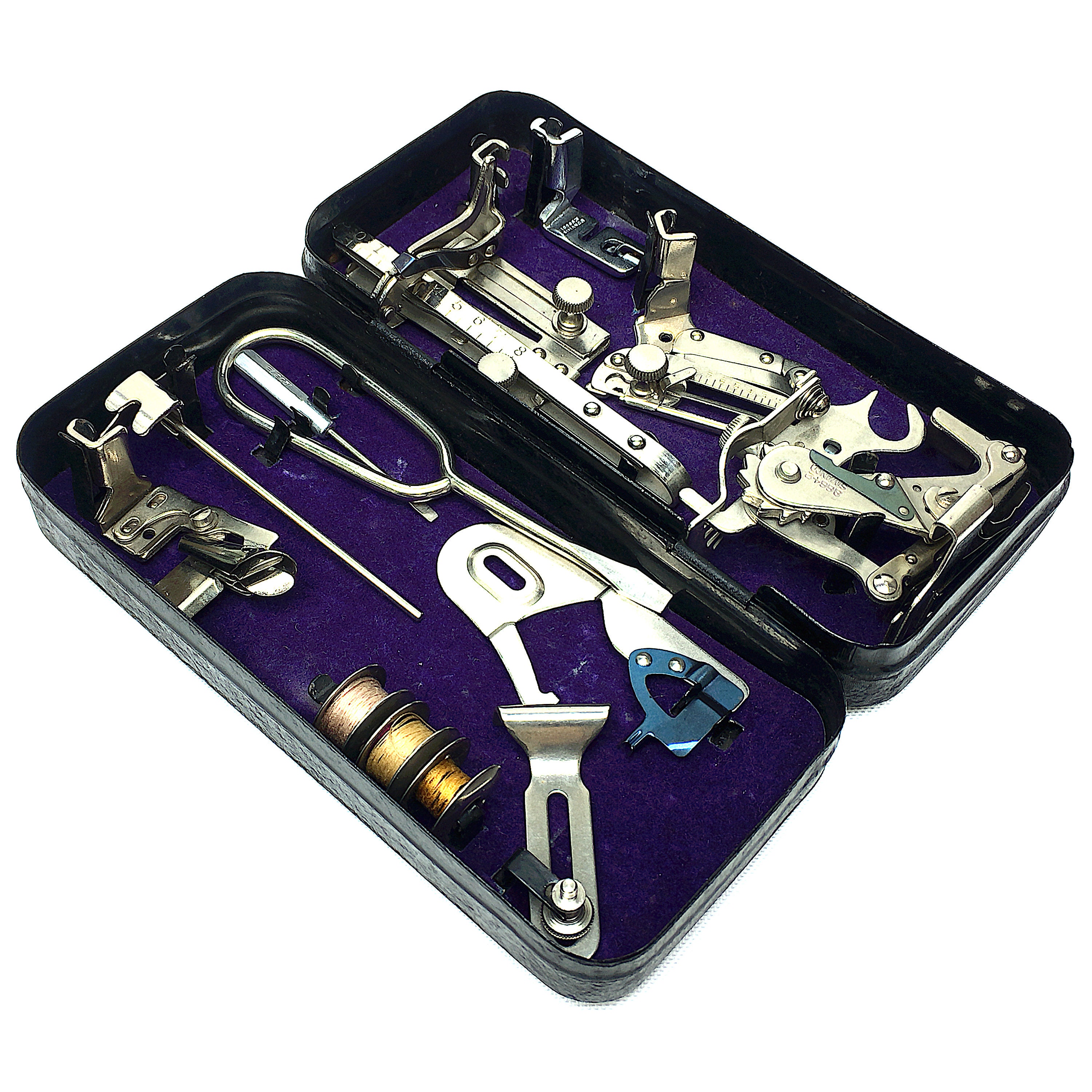 SINGER Attachment Box Metal Black Crinkled Wrinkle Complete Etsy