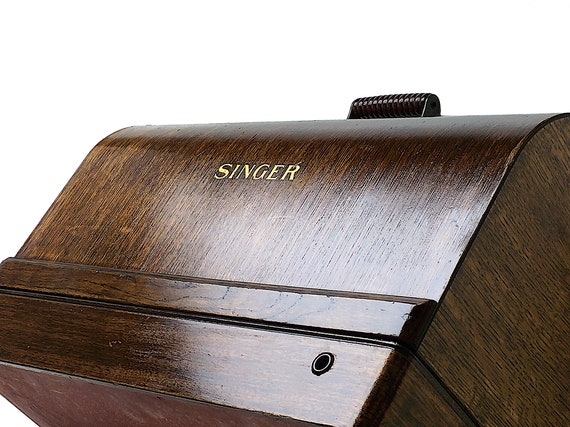 Restored SINGER Sewing Machine Bentwood Carrying Wooden Case Knee