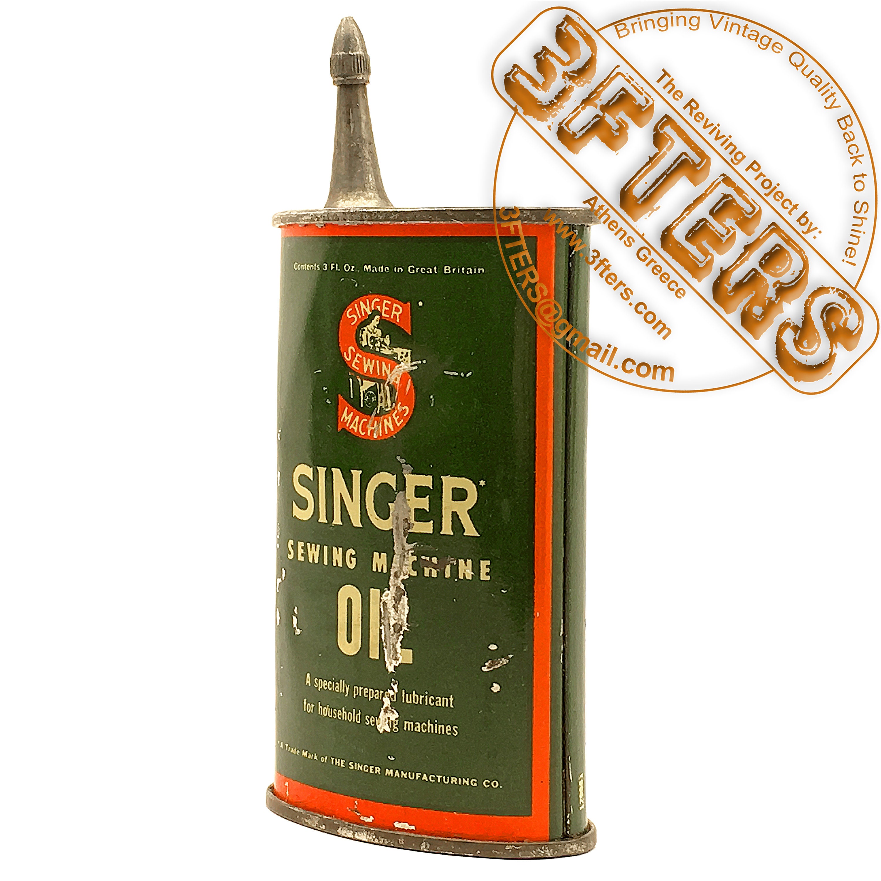 Vintage SINGER Sewing Machine Oiler Tin Metal Oil Can 3 Fl. Oz