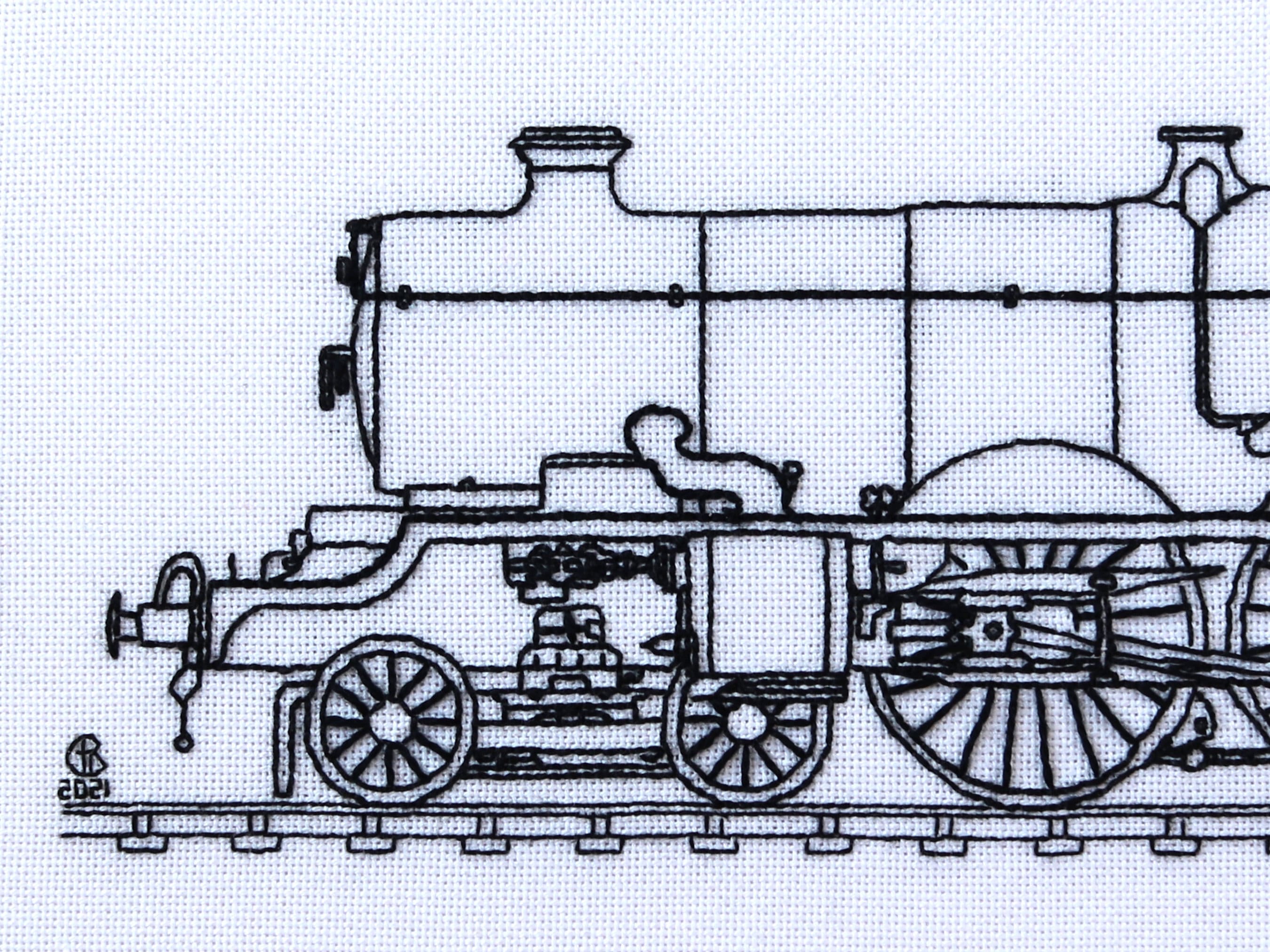 Machine Embroidery Steam Engine Eatsy Steam Locomotive - Castle Class - Train Blackwork Embroidery Kit ...