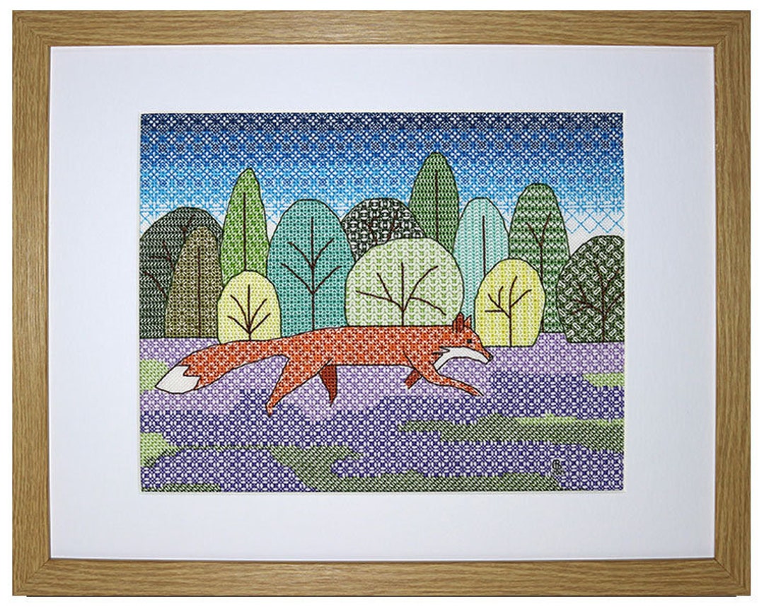 Running Fox Blackwork Embroidery Needlework Kit or Pattern Design ...