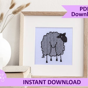 Mini Sheep Back Blackwork Embroidery Pattern PDF Digital Download