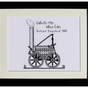 Catch Me Who Can Engine Blackwork Embroidery needlework Kit or Pattern evenweave aida 14ct count sampler decor gift train series