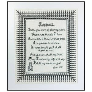 Needlework Poem Blackwork Embroidery Kit - Pattern - Evenweave aida 14ct count - house wall decor - gift - sampler