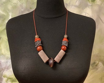 Necklace made of recycled leather, necklace, ethnic jewelry.