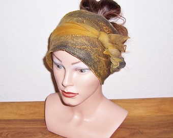 Stirnband aus Filz, Wickelband, handgefärbt, Nunofilz.