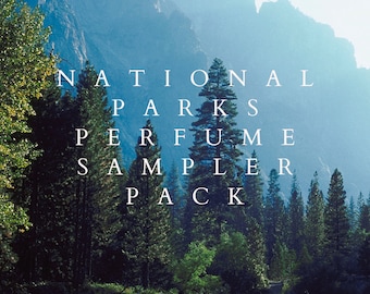 Muestrario de perfumes de parques nacionales: Yosemite, White Sands, Badlands