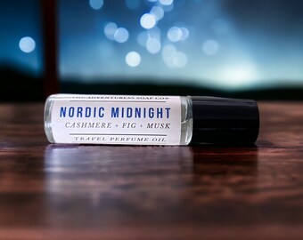 Nordic Midnight Roll on Perfume, Fig Perfume Cashmere Musk Travel Perfume, Hygge Inspired, Winter Fall Fragrance